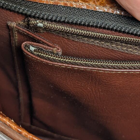 Vintage Sandro Brown Leather Faux Reptile Rectangular Shoulder Bag *READ - Picture 11 of 14